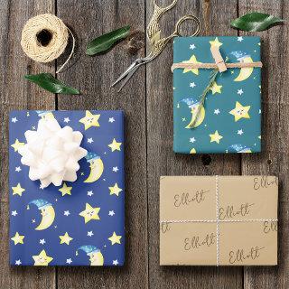 Cute Moon and Stars Pattern Blue Baby Shower  Sheets