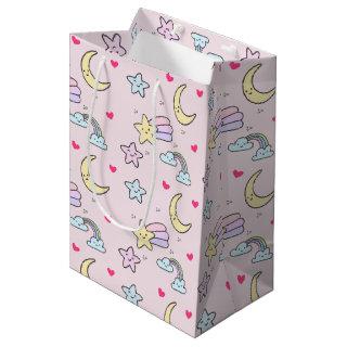 Cute Moon, Stars and Clouds Pattern on Pastel Pink Medium Gift Bag