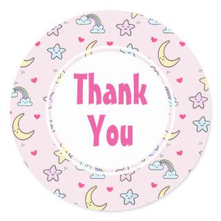 Cute Moon, Stars and Clouds Pattern Thank You Classic Round Sticker