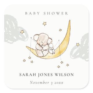 Cute Moon Stars Elephant Bunny Neutral Baby Shower Square Sticker