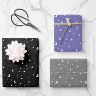 Cute Moons and Stars Pattern Black Purple and Gray  Sheets