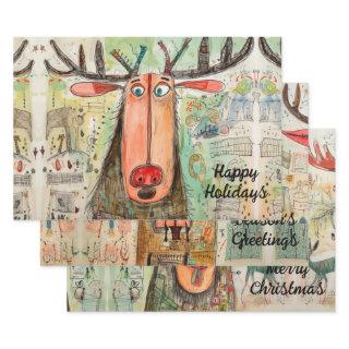 Cute Moose Christmas Typography Modern Fun 3-pc  Sheets