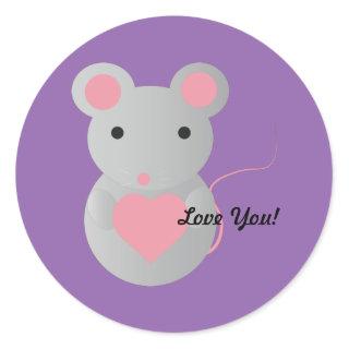 Cute Mouse Holding a Heart Classic Round Sticker