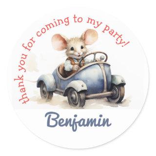 Cute Mouse in a Car Kids Birthday Thank You Classic Round Sticker