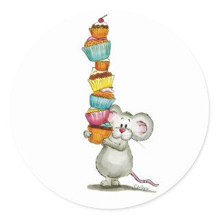 Cute Mouse is carrying Cupcakes - by Gerda Steiner Classic Round Sticker