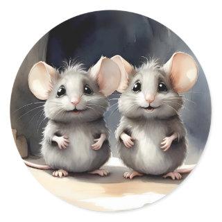 Cute Mouse Mice Best Pals Friends Buddies Portrait Classic Round Sticker