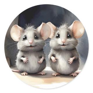 Cute Mouse Mice Best Pals Friends Buddies Portrait Classic Round Sticker