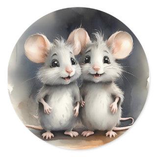 Cute Mouse Mice Best Pals Friends Portrait  Classic Round Sticker