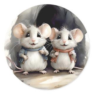 Cute Mouse Mice Best Pals Sweet Friends Portrait  Classic Round Sticker