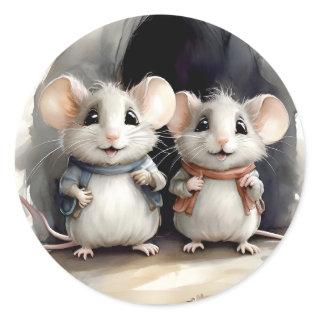 Cute Mouse Mice Best Pals Sweet Friends Portrait  Classic Round Sticker