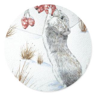 Cute mouse snowscene wildlife at chrismas classic round sticker