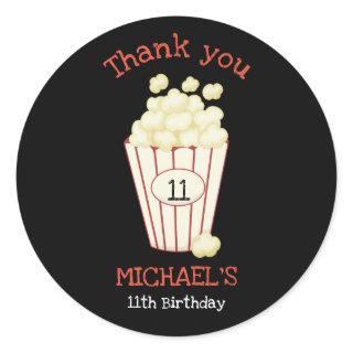 Cute Movie Night Birthday Party Popcorn Simple Classic Round Sticker