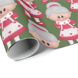 Cute Mrs Claus Christmas Holiday tiled party wrap