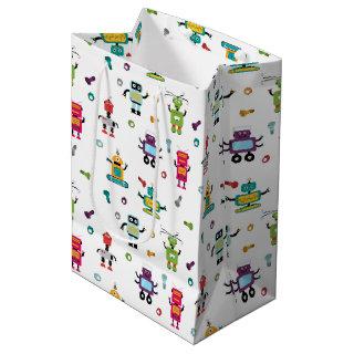 Cute Multicolored Robots Kids Robot Pattern Medium Gift Bag