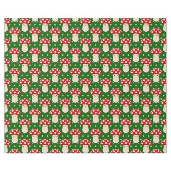 Cute Mushroom Drawing Green Polka Dot Pattern