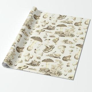 Cute Mushroom Frog Snail Forest Beige Pattern