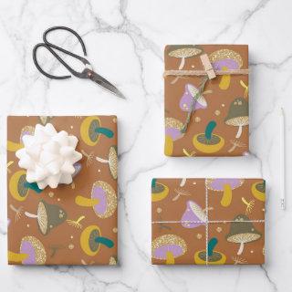 Cute Mushroom Pattern Autumn Gold Glitter  Sheets