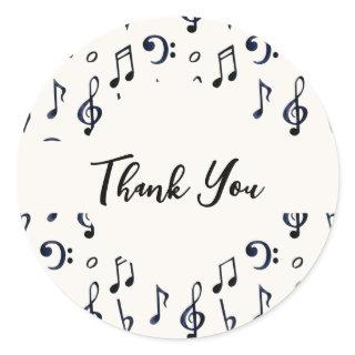 Cute Musical Notes Pattern Thank You Classic Round Sticker
