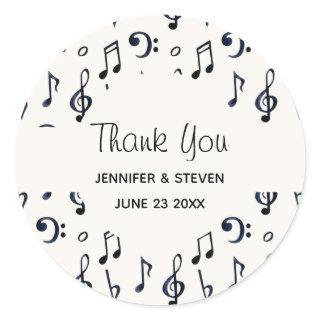 Cute Musical Notes Pattern Thank You Classic Round Sticker