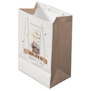 Cute Muted Teddy Hot Air Balloon Kids Birthday Medium Gift Bag