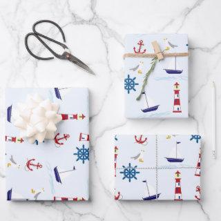 Cute Nautical Lighthouse Ship and Sea Gull Blue Wr  Sheets