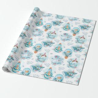 Cute Nautical Whales Watercolor Pattern