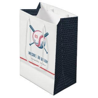 Cute Navy Red Baseball Bat Star Kids Birthday Medium Gift Bag
