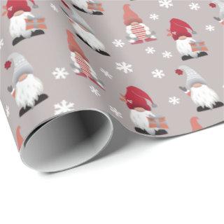 Cute Nordic Gnomes Winter Red Pink Grey White