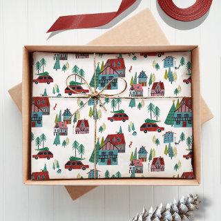 Cute Nordic skating Village Christmas Pattern Tissue Paper