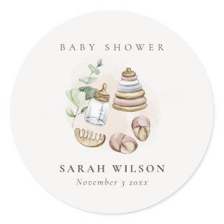 Cute Nursery Essential Leafy Pink Girl Baby Shower Classic Round Sticker