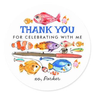 Cute O-Fish-al Reel Fun Fishing Birthday Thank You Classic Round Sticker
