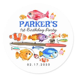 Cute O-Fish-al Reel Fun Gone Fish Fishing Birthday Classic Round Sticker