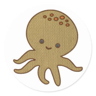 Cute Octopus Cartoon Embroidery Print Classic Round Sticker