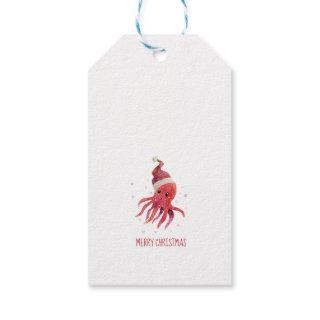 Cute Octopus Seas and Greetings Santa Hat Gift Tags