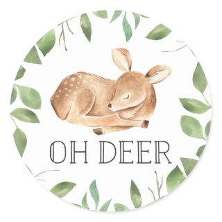 Cute Oh Deer Baby Shower Classic Round Sticker