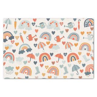 Cute Orange Blue Spring Rainbow Clouds Pattern Tissue Paper