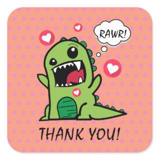 Cute Orange Dinosaur Rawr Thank You Square Sticker