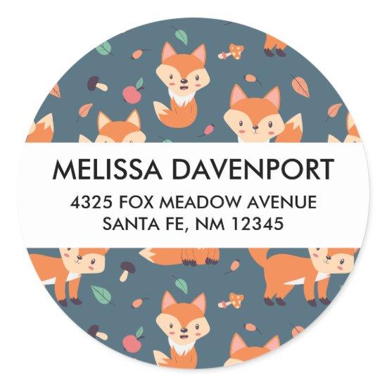 Cute Orange Fox Animal Pattern  Address Classic Round Sticker