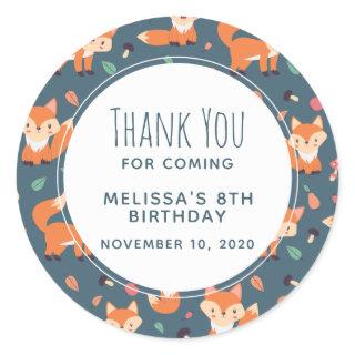 Cute Orange Fox Animal Pattern  Birthday Thank You Classic Round Sticker