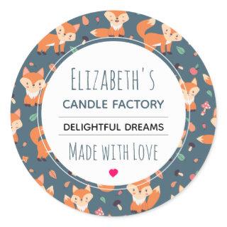 Cute Orange Fox Animal Pattern Candle Soap Biz Classic Round Sticker