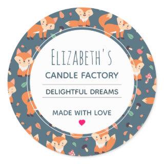 Cute Orange Fox Animal Pattern Candle Soap Biz Classic Round Sticker
