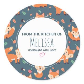 Cute Orange Fox Animal Pattern Kitchen Classic Round Sticker