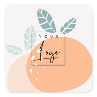 Cute Orange Green Abstract Bold Fruity Citrus Logo Square Sticker