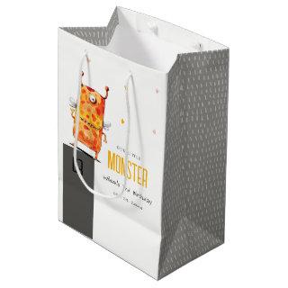 Cute Orange Yellow One Eyed Monster Kids Birthday Medium Gift Bag