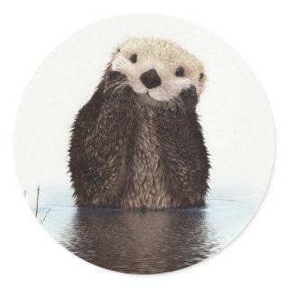 Cute Otter Wildlife Image Classic Round Sticker