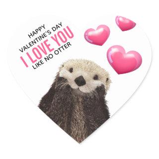 Cute Otter with Hearts Valentine's Day Humor Heart Sticker