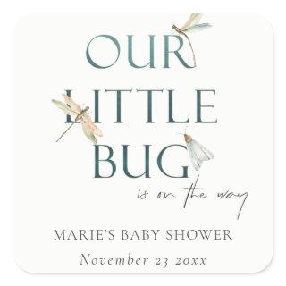 Cute Our Little Bug Blue Dragonfly Baby Shower Square Sticker