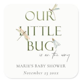 Cute Our Little Bug Green Dragonfly Baby Shower Square Sticker