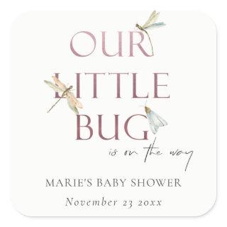 Cute Our Little Bug Pink Dragonfly Baby Shower Square Sticker