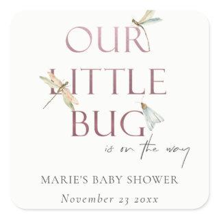 Cute Our Little Bug Pink Dragonfly Baby Shower Square Sticker